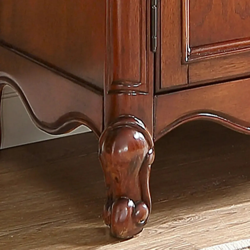 Brown Wood Countertop Dining Hutch Cabinet with Glass Doors