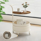 White Small Rolling Side Table with Storage for Living Room