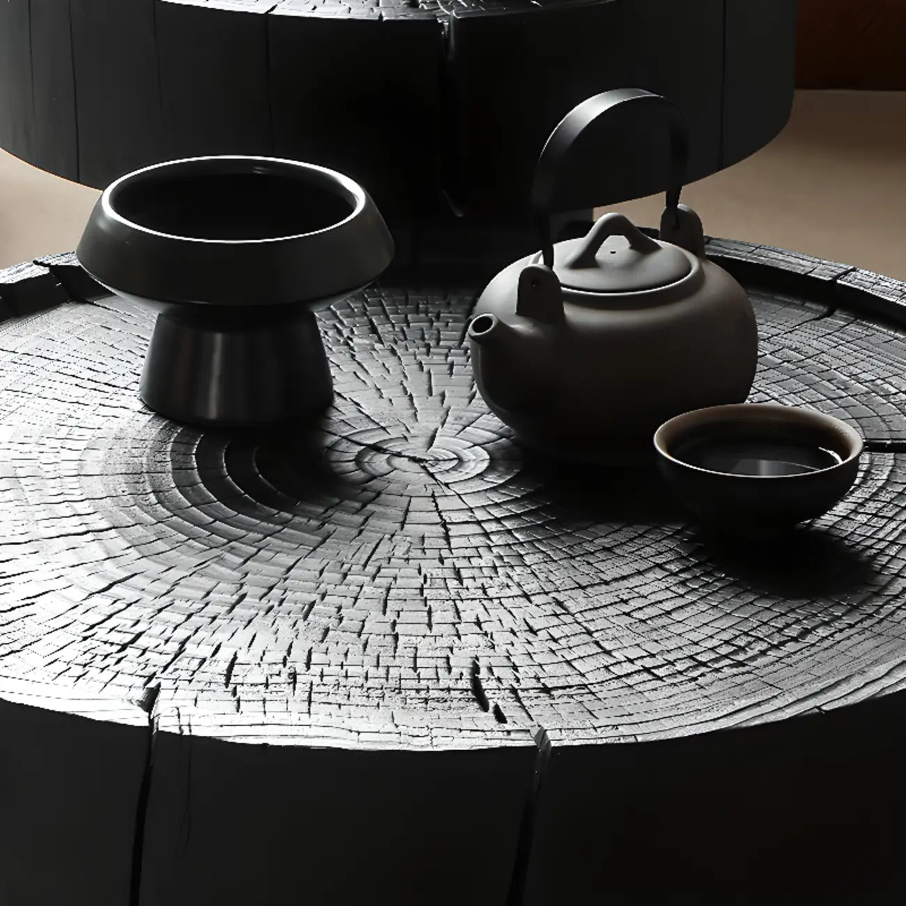 Modern Minimalist Wood Black Coffee Table with Tray Top