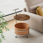 White Small Rolling Side Table with Storage for Living Room