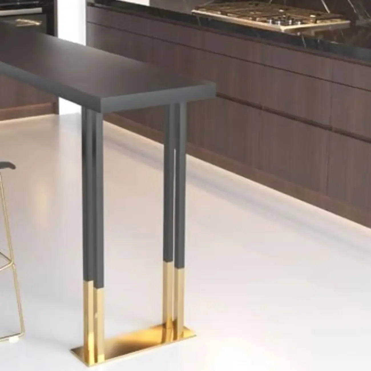 Luxury Black Metal Height Bar Table with Golden Legs for 8 People
