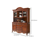 Brown Wood Countertop Dining Hutch Cabinet with Glass Doors