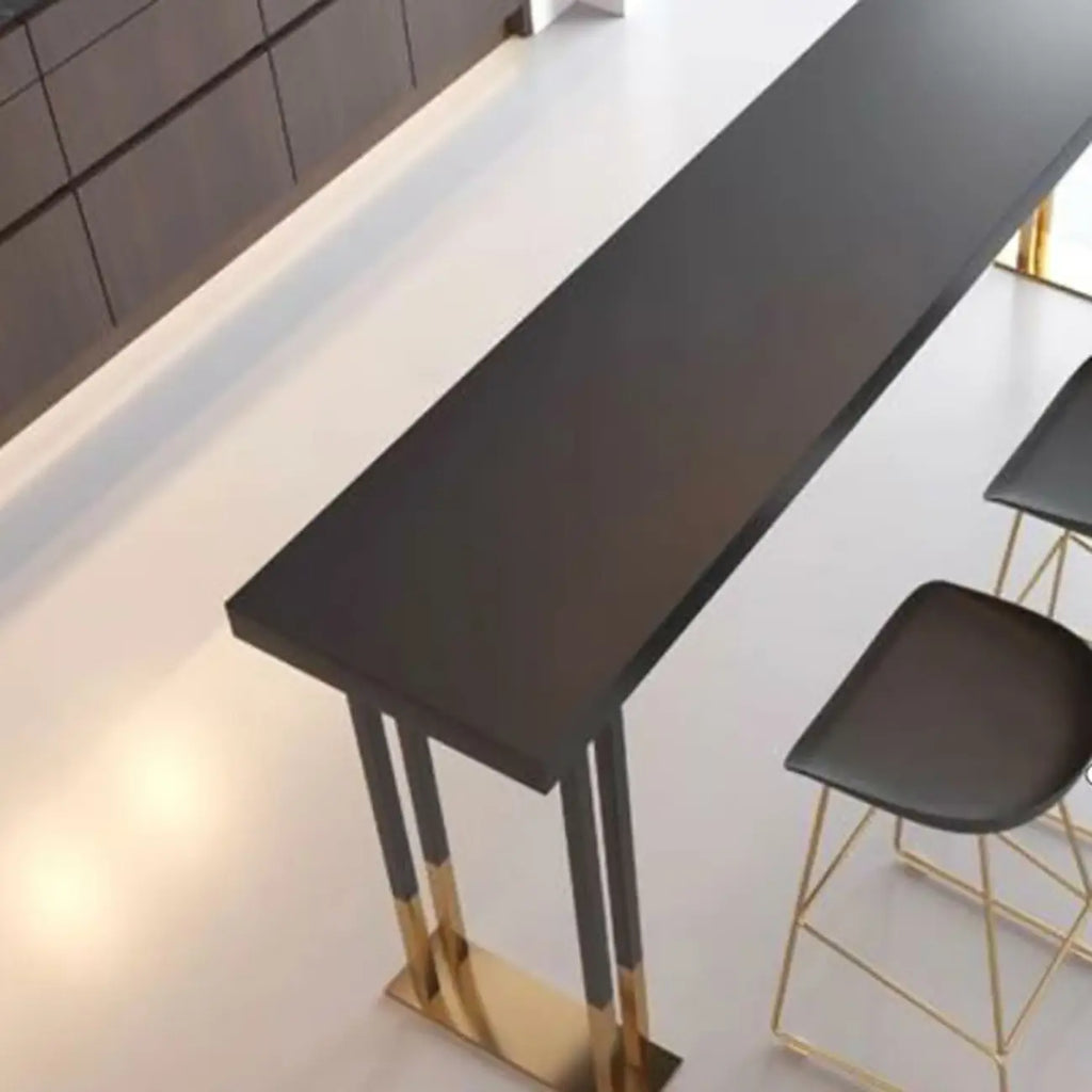 Luxury Black Metal Height Bar Table with Golden Legs for 8 People
