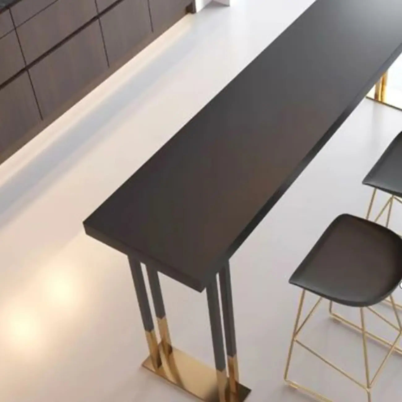 Luxury Black Metal Height Bar Table with Golden Legs for 8 People