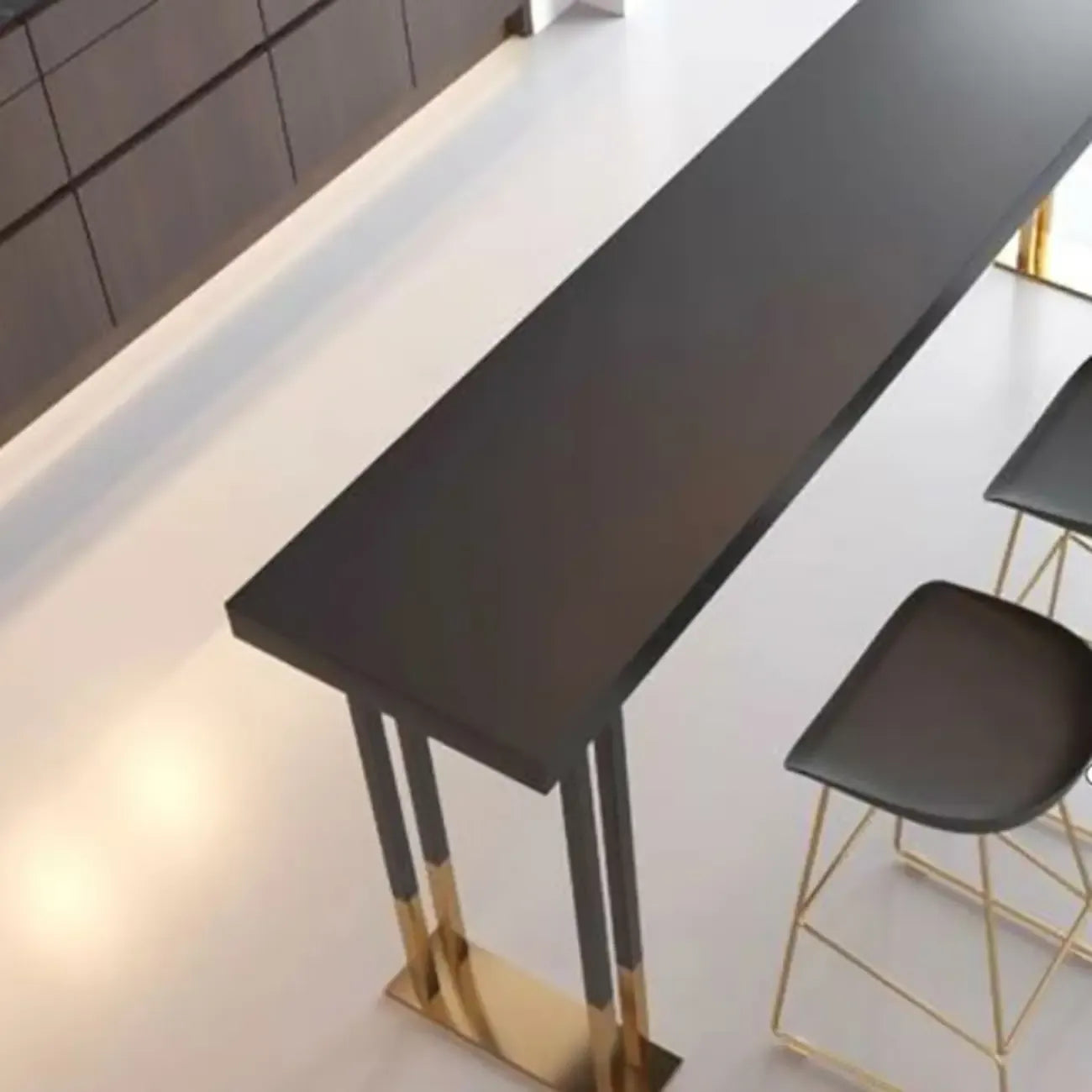 Luxury Black Metal Height Bar Table with Golden Legs for 8 People