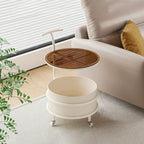 White Small Rolling Side Table with Storage for Living Room