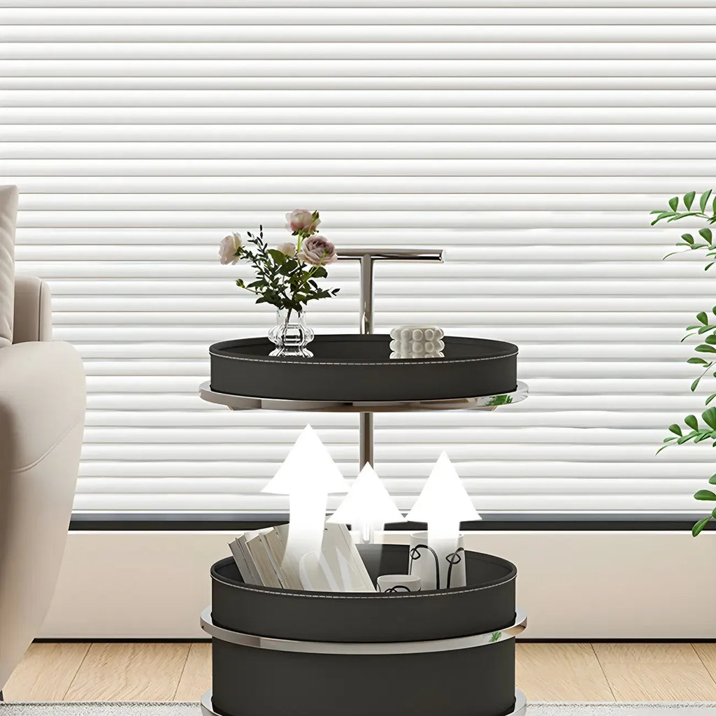 White Small Rolling Side Table with Storage for Living Room