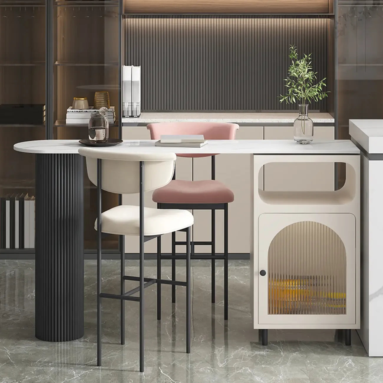 Modern White Bar Table for 2 with Double Pedestal for Living Room