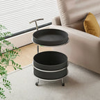 White Small Rolling Side Table with Storage for Living Room