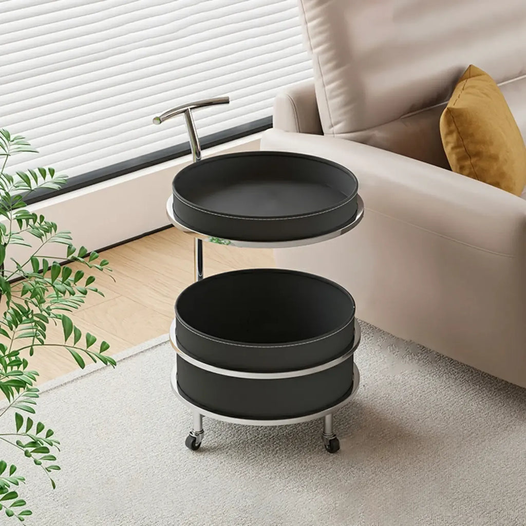 White Small Rolling Side Table with Storage for Living Room