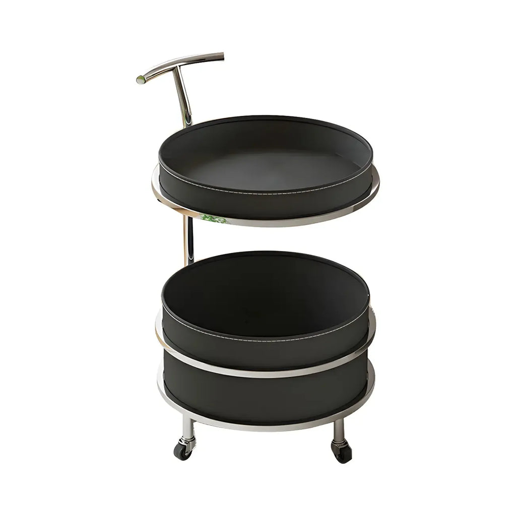 White Small Rolling Side Table with Storage for Living Room