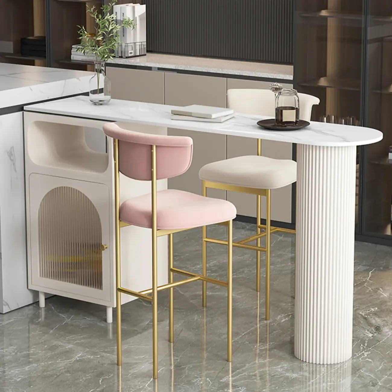 Modern White Bar Table for 2 with Double Pedestal for Living Room