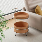 White Small Rolling Side Table with Storage for Living Room