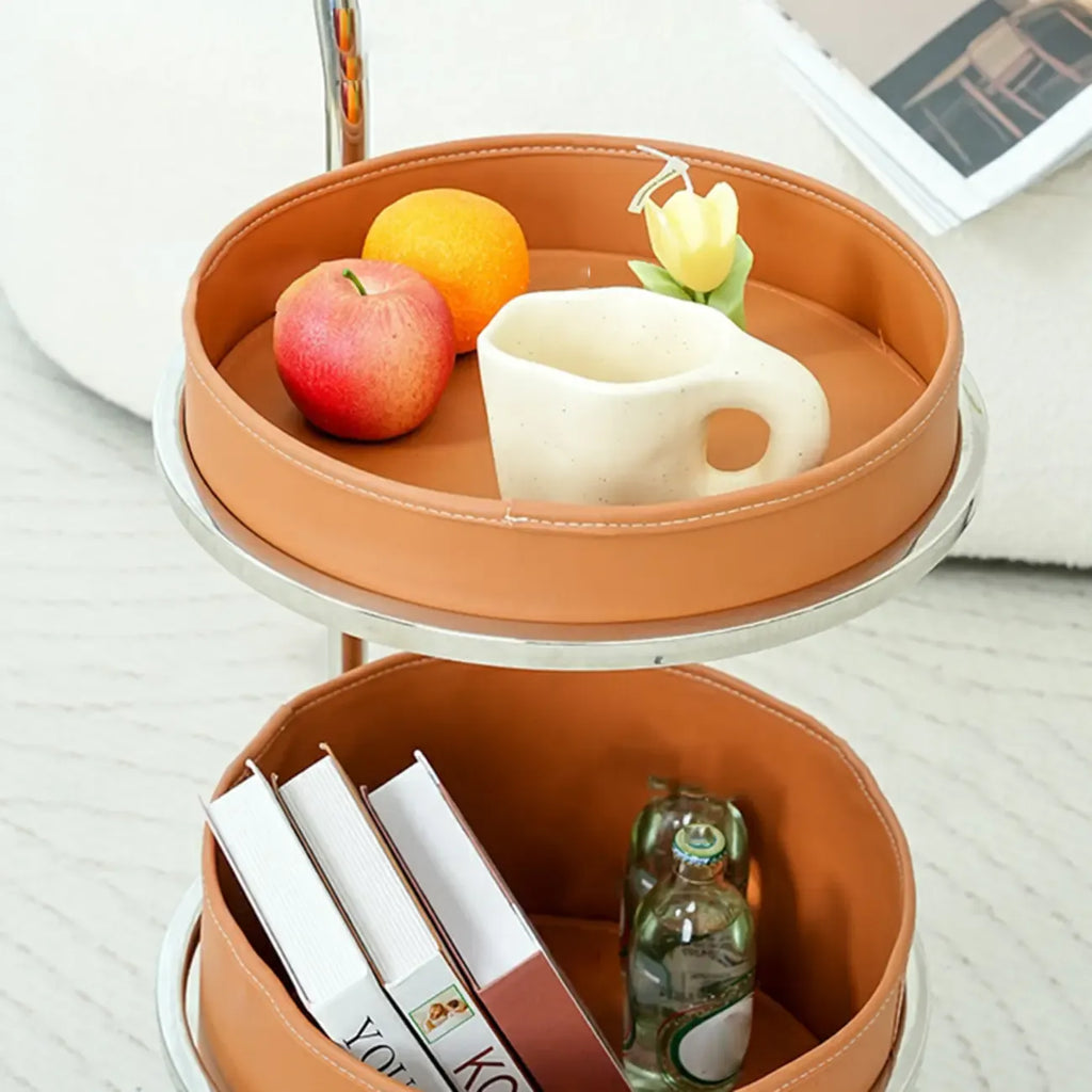 White Small Rolling Side Table with Storage for Living Room