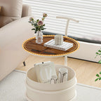 White Small Rolling Side Table with Storage for Living Room