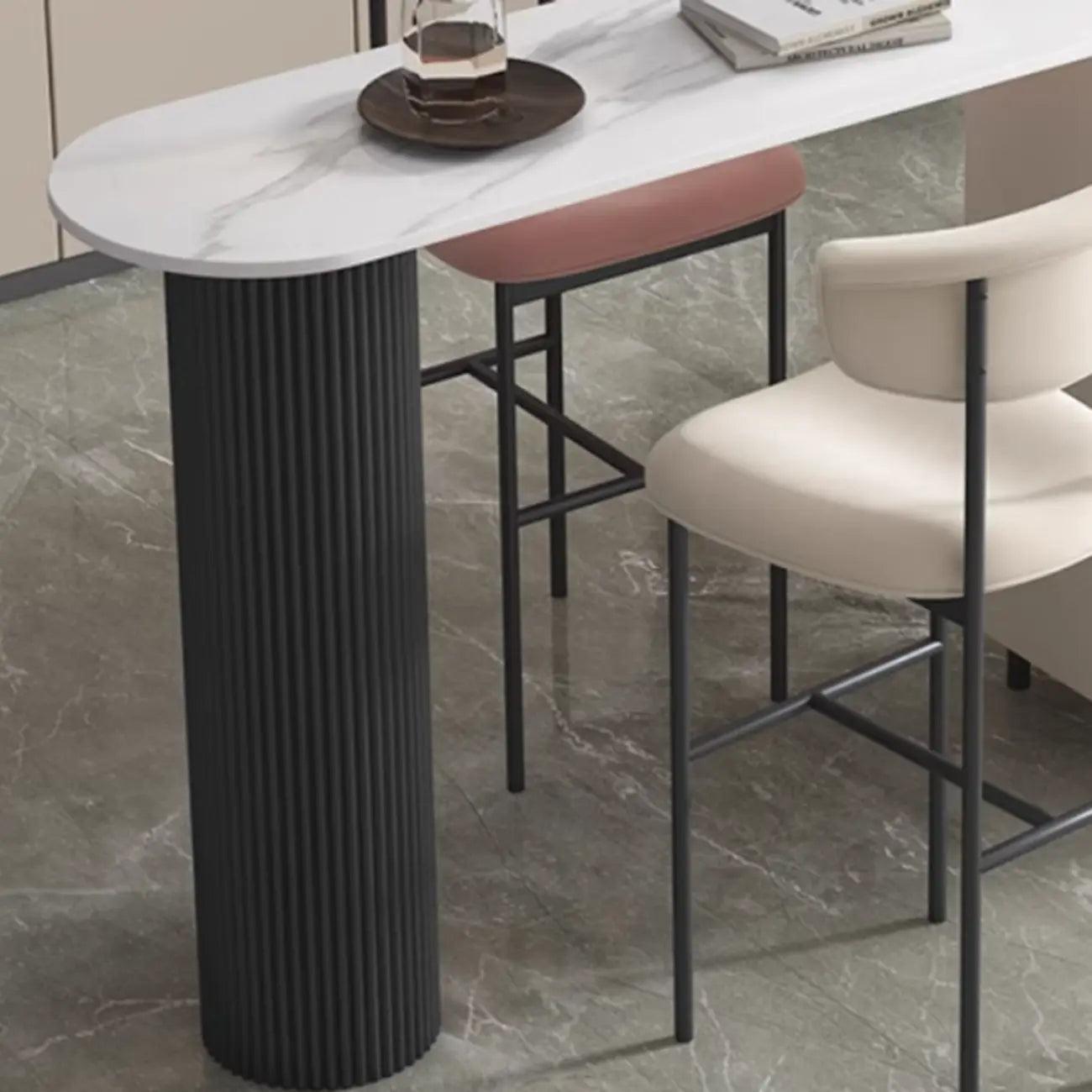 Modern White Bar Table for 2 with Double Pedestal for Living Room
