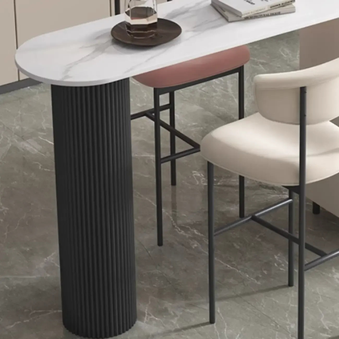 Modern White Bar Table for 2 with Double Pedestal for Living Room