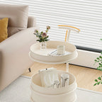 White Small Rolling Side Table with Storage for Living Room