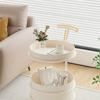 White Small Rolling Side Table with Storage for Living Room