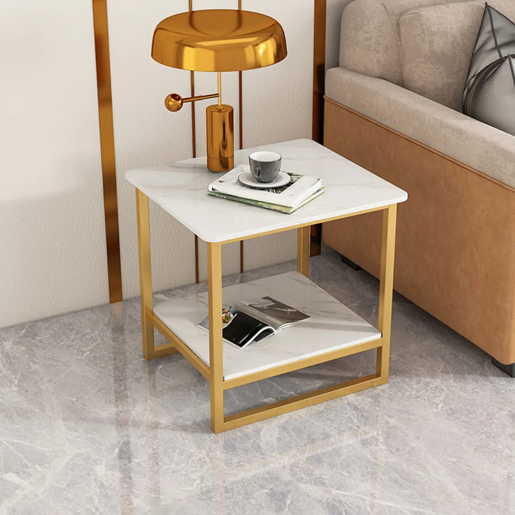 Glam Black Marble Side Table with Storage for Living Room