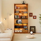 Adjustable Solid Wood Brown Display Cabinet with Light