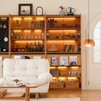Adjustable Solid Wood Brown Display Cabinet with Light