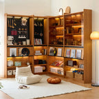 Adjustable Solid Wood Brown Display Cabinet with Light