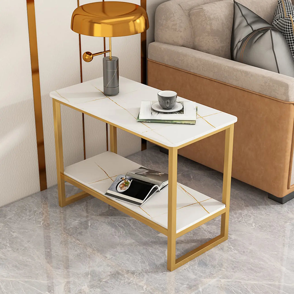 Glam Black Marble Side Table with Storage for Living Room