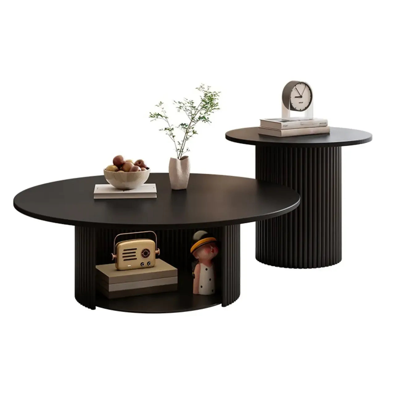 Modern Black Wooden Round Coffee Table Set for Indoor Use