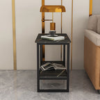 Glam Black Marble Side Table with Storage for Living Room