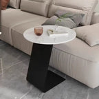 Black Metal Base Round C-Shaped Marble Side Table for Couch
