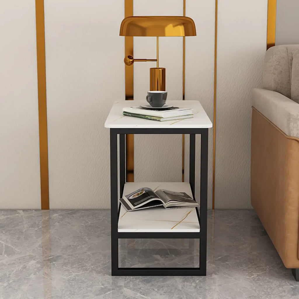 Glam Black Marble Side Table with Storage for Living Room
