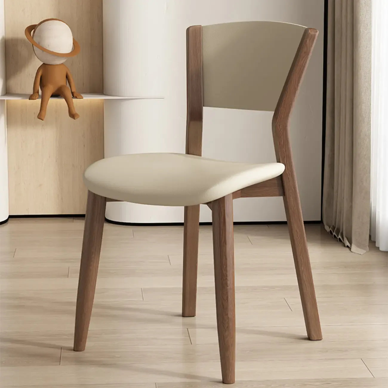 Simple Wooden Open Back Faux Leather Upholstered Dining Chair