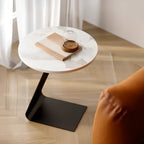 Black Metal Base Round C-Shaped Marble Side Table for Couch