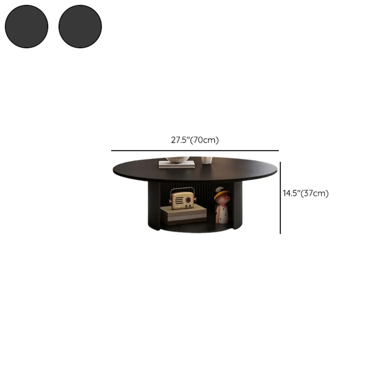 Modern Black Wooden Round Coffee Table Set for Indoor Use