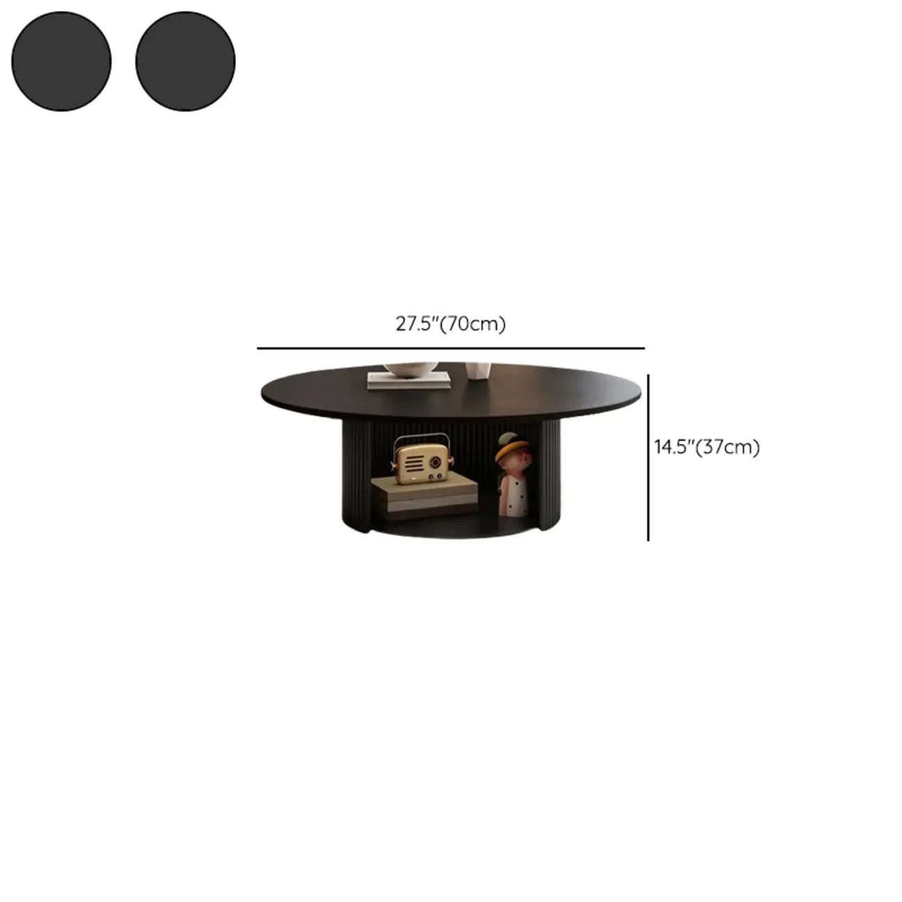 Modern Black Wooden Round Coffee Table Set for Indoor Use
