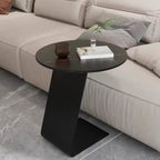 Black Metal Base Round C-Shaped Marble Side Table for Couch