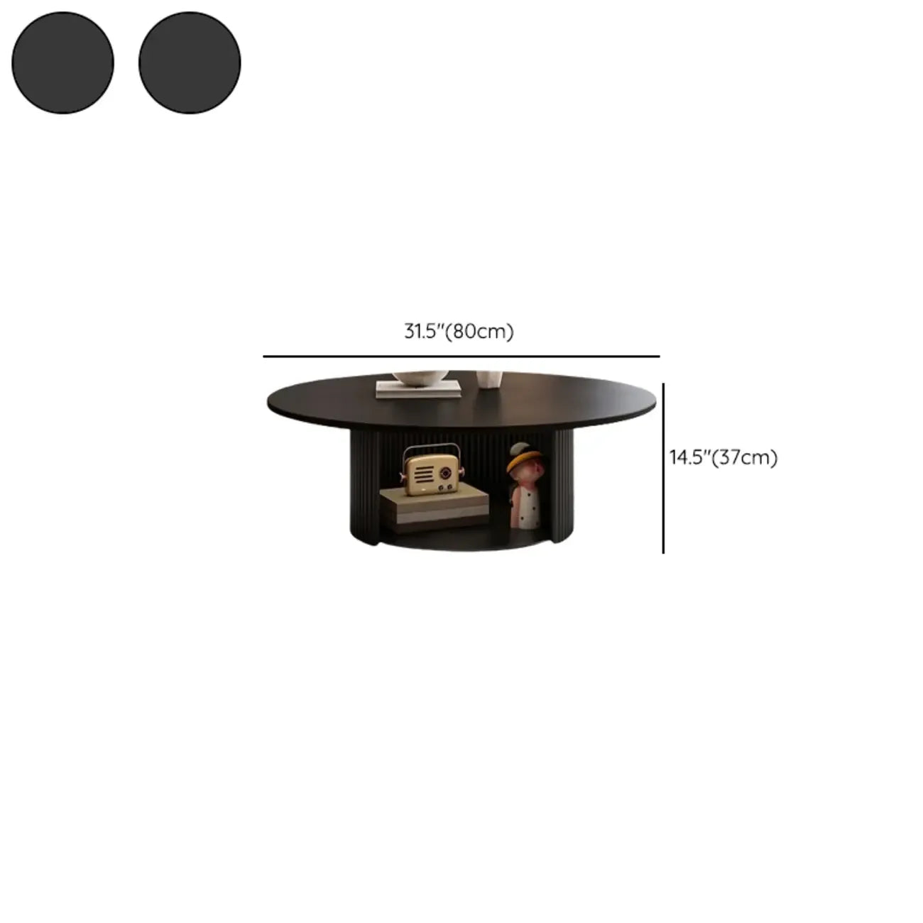 Modern Black Wooden Round Coffee Table Set for Indoor Use