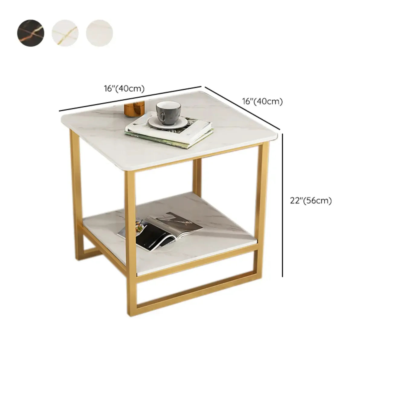 Glam Black Marble Side Table with Storage for Living Room