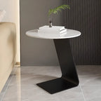 Black Metal Base Round C-Shaped Marble Side Table for Couch