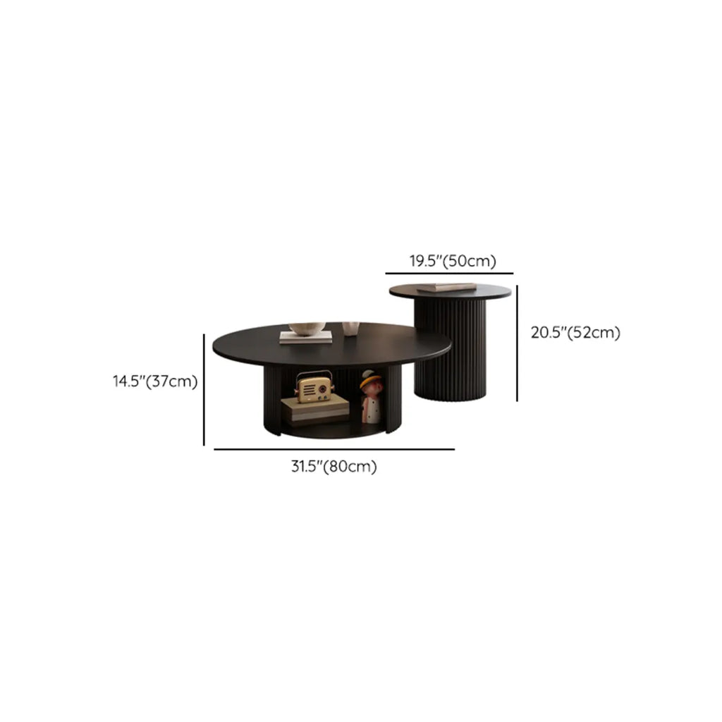Modern Black Wooden Round Coffee Table Set for Indoor Use