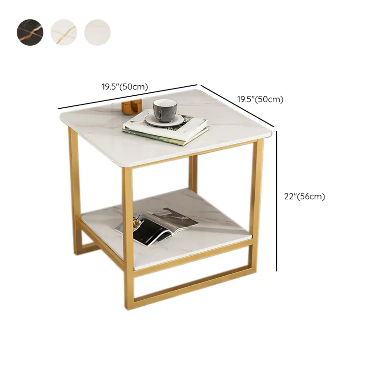 Glam Black Marble Side Table with Storage for Living Room