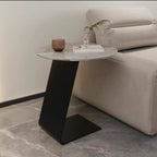Black Metal Base Round C-Shaped Marble Side Table for Couch