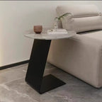 Black Metal Base Round C-Shaped Marble Side Table for Couch