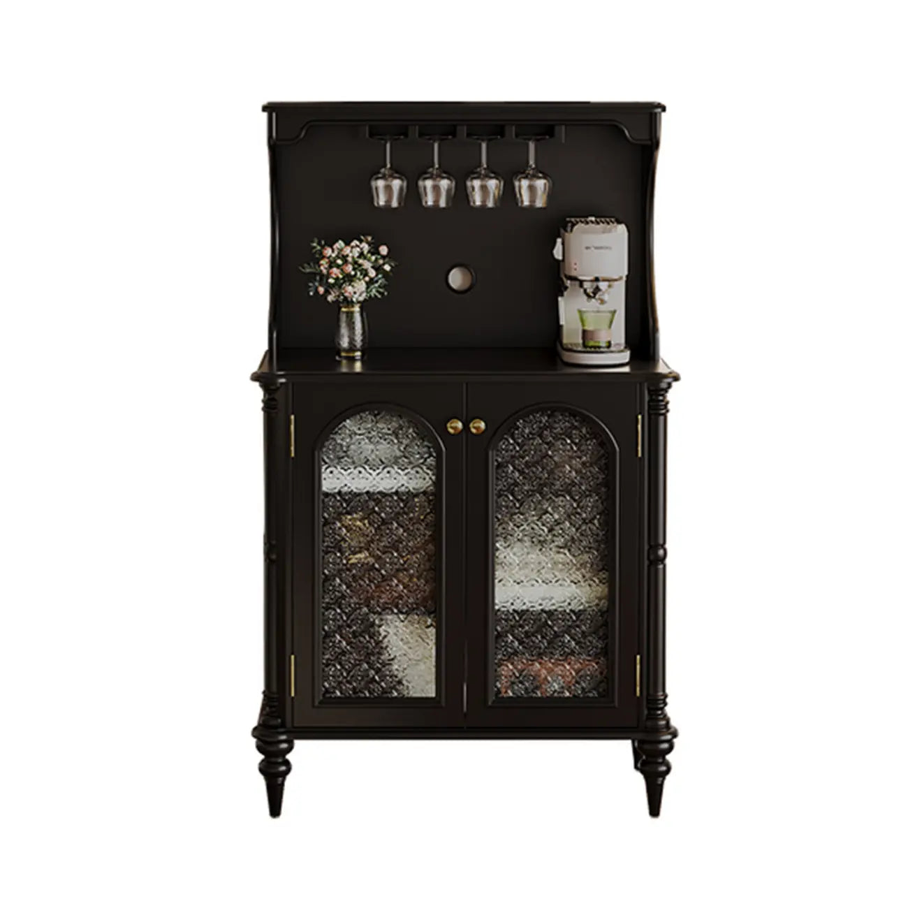 Black Wood Floor Countertop China Cabinet with Storage