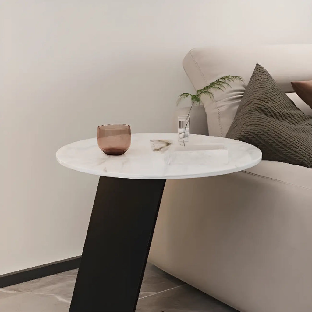 Black Metal Base Round C-Shaped Marble Side Table for Couch