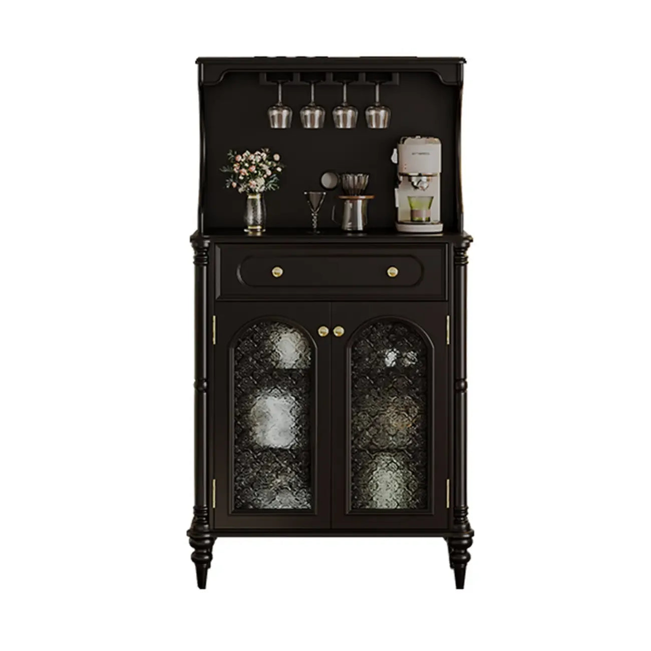 Black Wood Floor Countertop China Cabinet with Storage