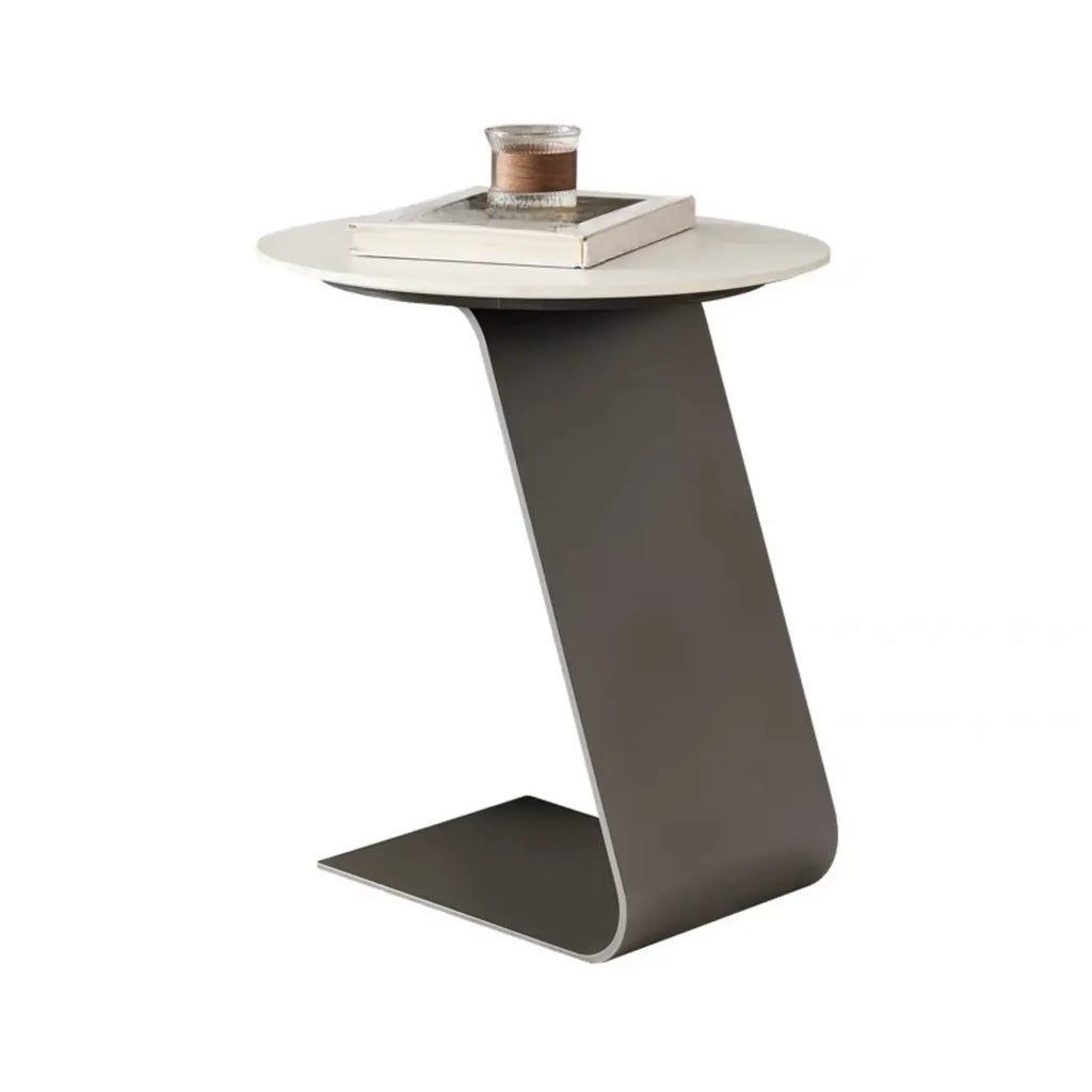 Black Metal Base Round C-Shaped Marble Side Table for Couch