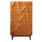 45H Vintage Square Textured Cherry Wood Chest with 5-Drawers