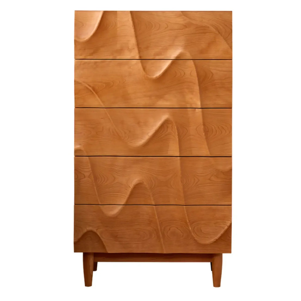 45H Vintage Square Textured Cherry Wood Chest with 5-Drawers